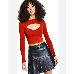 Bar III Red Long Sleeve Sz Medium Cutout Crop Top Rave Vamp Grunge